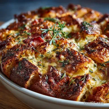 Savory Overnight Breakfast Croissant Casserole Ham Gruyère Recipe Card