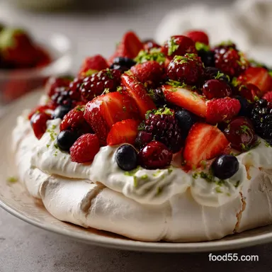 Fresh Fruit Garden Party Pavlova Effortless Freshness Recipe Card
