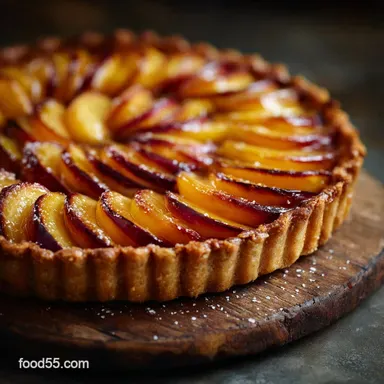 French Peach Tart A La Frangipane: Rustic Buttery Pastry Recipe Card