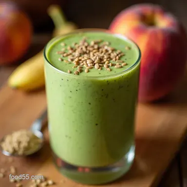 The Best Peach Banana Green Smoothie with Hemp Seeds Recipe Card