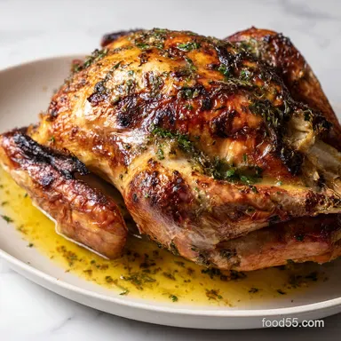 Juicy roasted turkey breast with garlic and herb butter sauce Recipe Card