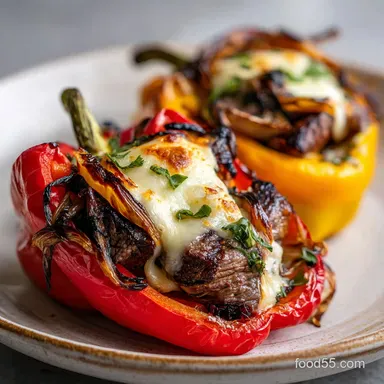 Philly Cheesesteak Stuffed Peppers: Keto Recipe Card