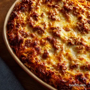 Baked Spaghetti: The Best Cheesy Casserole with Ricotta Ragu Recipe Card