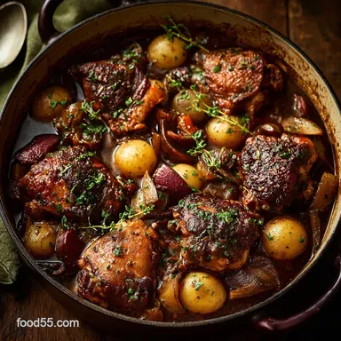 Coq Au Vin Classic French Stew with Red Wine Braised Chicken