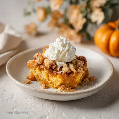 Pumpkin Dump Cake 2 with Spiced Custard and Pecan Crust Recipe Card
