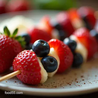 Easy Red White and Blue Fruit Skewers with Tangy Dip Recipe Card