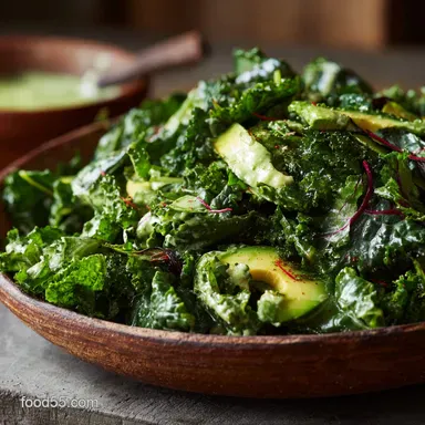 Roasted Kale Salad with Avocado Cream Dressing: The Ultimate Warm Salad Recipe Card