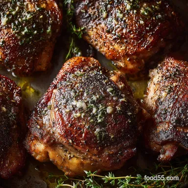 Roasted Turkey Thighs with Garlic Herb Butter Unbelievably Crispy Skin Recipe Card