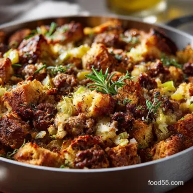 Sausage Stuffing: The Best Crispy Oven Baked Dressing Recipe Recipe Card
