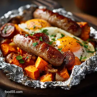 Breakfast Foil Packets: The Full English Sausage Sweet Potato Meal