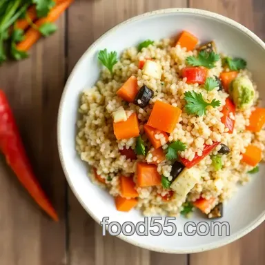 Quick & Flavorful Sautéed Quinoa with Vibrant Veggies - A Delightful Weeknight Meal Recipe Card