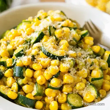 Easy Sauteed Zucchini and Corn Garlic Lemon Parmesan Recipe Card