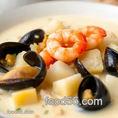 Deliciously Savoring Creamy Seafood Chowder in 45 Mins: A Coastal Comfort Food Recipe Card