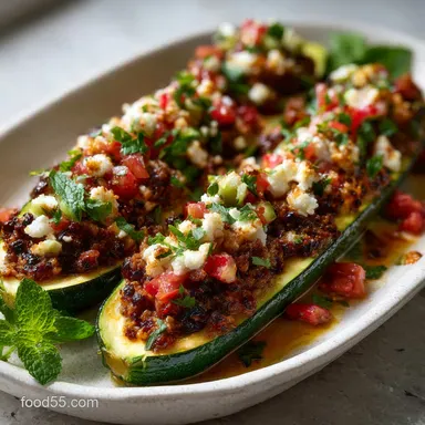 Stuffed Zucchini: Mediterranean Ground Beef Recipe Recipe Card