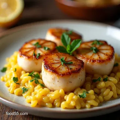 Seared Scallops with Risotto and My FailProof Weeknight Seafood Dinner Recipe Card