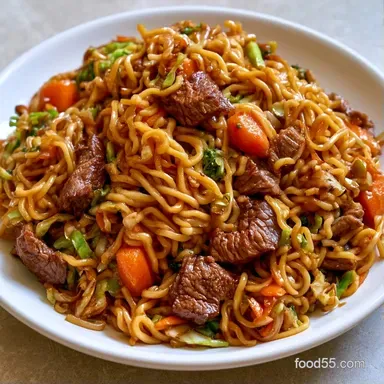 Sesame Beef Ramen StirFry in 25 Minutes Recipe Card