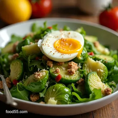 Raw Brussels Sprout Salad with Grated Egg Bright Crunchy Easy Recipe Card