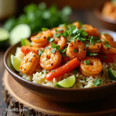 Zesty Shrimp Fajita Bowls ChiliLime Shrimp CilantroLime Rice Recipe Card