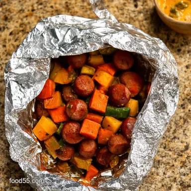 Kielbasa and Vegetable Foil Packets My Easy Smoky Weeknight Recipe Recipe Card