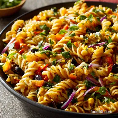 Southwestern Pasta Salad: Zesty, Non-Gloopy Recipe with Chipotle Vinaigrette Recipe Card