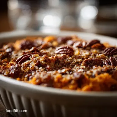 Southern Sweet Potato Casserole with Crunchy Pecan for Holidays Recipe Card