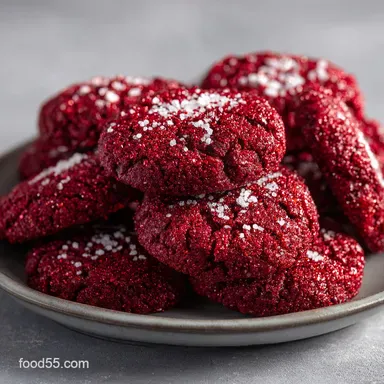 Sparkly Red Velvet Cookies with 24 Servings and Cocoa Powder Recipe Card