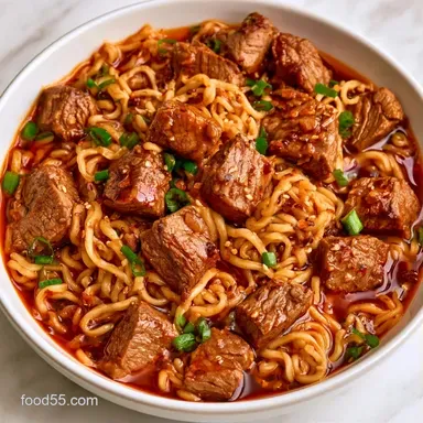 Spicy Beef Ramen Soup for 4 Servings Recipe Card