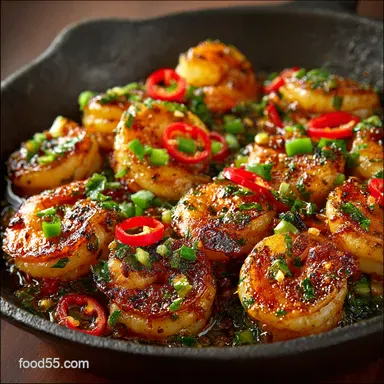 Spicy Shrimp with Chilies and Garlic Quick GambasStyle Skillet Recipe Card
