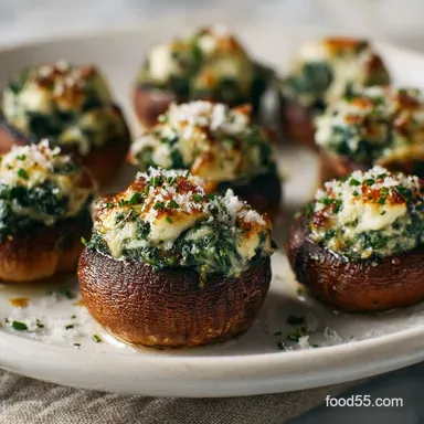 Spinach Cream CheeseStuffed Mushrooms: Ultra-Creamy Easy Appetizer Recipe Card