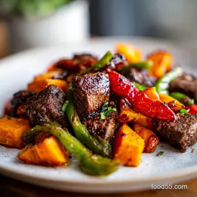 Steak Bites and Sweet Potatoes in 35 Min Recipe Card