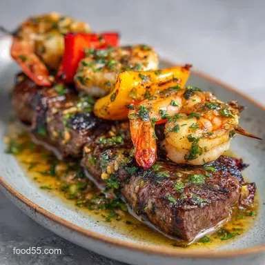 Grilled Steak & Shrimp Skewers for 4 Servings Recipe Card