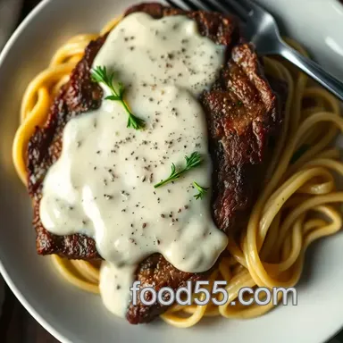 My Go-To Steak and Alfredo Sauce: A Delightfully Creamy Dish! Recipe Card