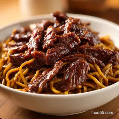 Sticky Beef Noodles in 25 Minutes Recipe Card
