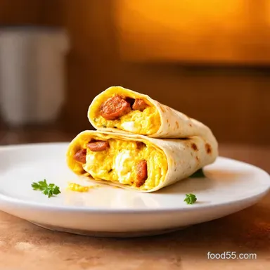 Egg Tortilla Wrap My Sunrise Chorizo Brekkie on the Run Recipe Card