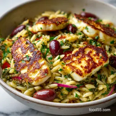Summer Potluck Recipes: Travel-Ready Orzo Salad with Halloumi Recipe Card