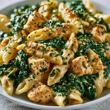 Swiss Chard Pasta Bake with Chicken Recipe Card