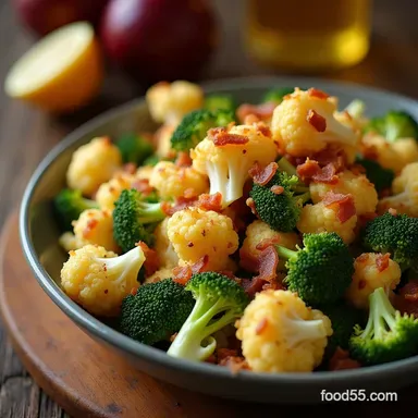Tangy Broccoli Cauliflower Salad with Bacon Recipe Recipe Card