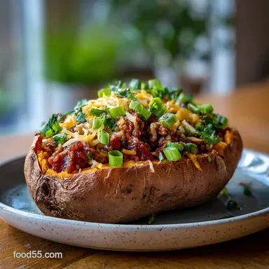 Easy Sloppy Joes Baked Sweet Potatoes Healthy Comfort Supper Idea Recipe Card