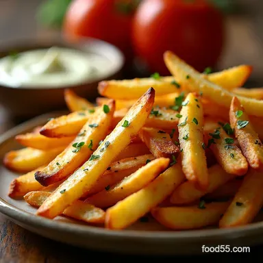 Crispy Baked Seasoned Fries with Homemade Garlic Aioli Recipe Card