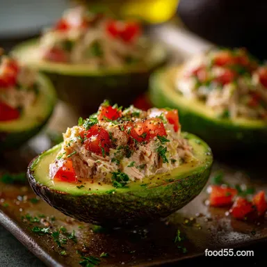 Tuna Stuffed Avocado: 15-Minute Keto, Low Carb Lunch Recipe Recipe Card