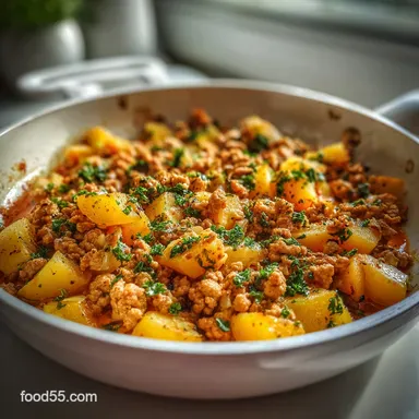 Hearty Ground Turkey and Potato Skillet Classic with Garlic: One-Pot Recipe Card