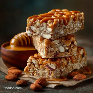 Easy Chewy NoBake Granola Bars with Peanut Butter Honey Recipe Card