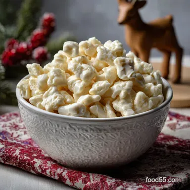 Christmas Reindeer Chow Recipe: 15-Minute White Chocolate Snack Mix Recipe Card