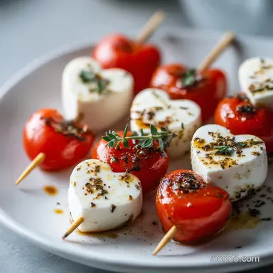 Delicious Valentines Day Finger Food Idea with Mini Caprese Skewers Recipe Card