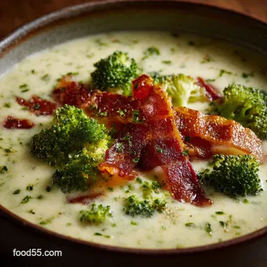 Creamy Broccoli Cauliflower Cheese Soup with Bacon The Velvety Pub Classic Recipe Card
