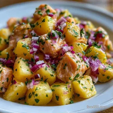 Warm Salmon Potato Salad for 4 Servings Recipe Card