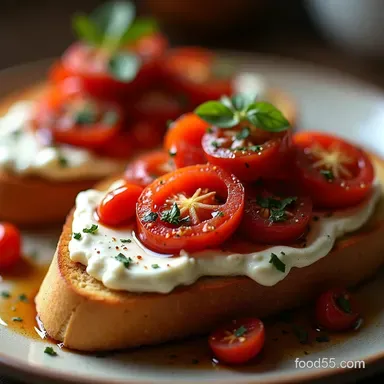 Whipped Ricotta Toast with Roasted Tomatoes Easy Italian Brunch Recipe Card