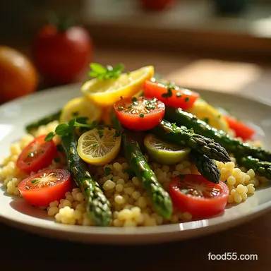 Quick Lemon Asparagus Couscous Salad with Tomatoes Recipe Recipe Card