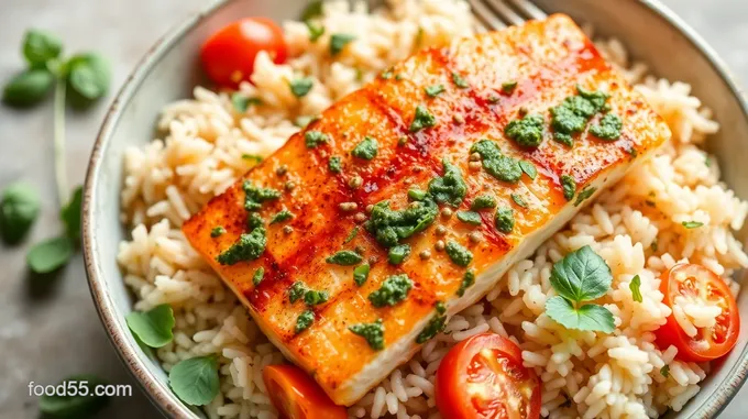 Pesto-Coated Salmon and Rice Bowls