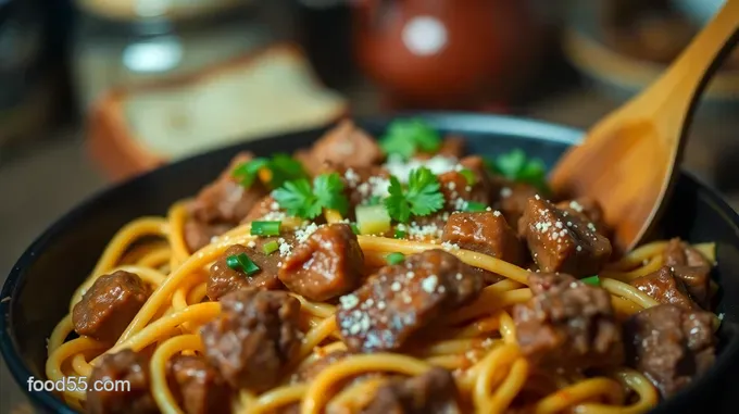 Savory Beef Tips and Noodles